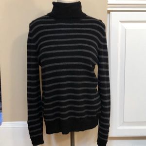 Nwt Peck & Peck Black Gray 100% Cashmere Turtleneck Sweater Sz L Striped